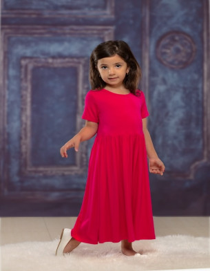 Girls 2T-10Y Summer Bamboo Twirl Dress Short Sleeve Fuchsia